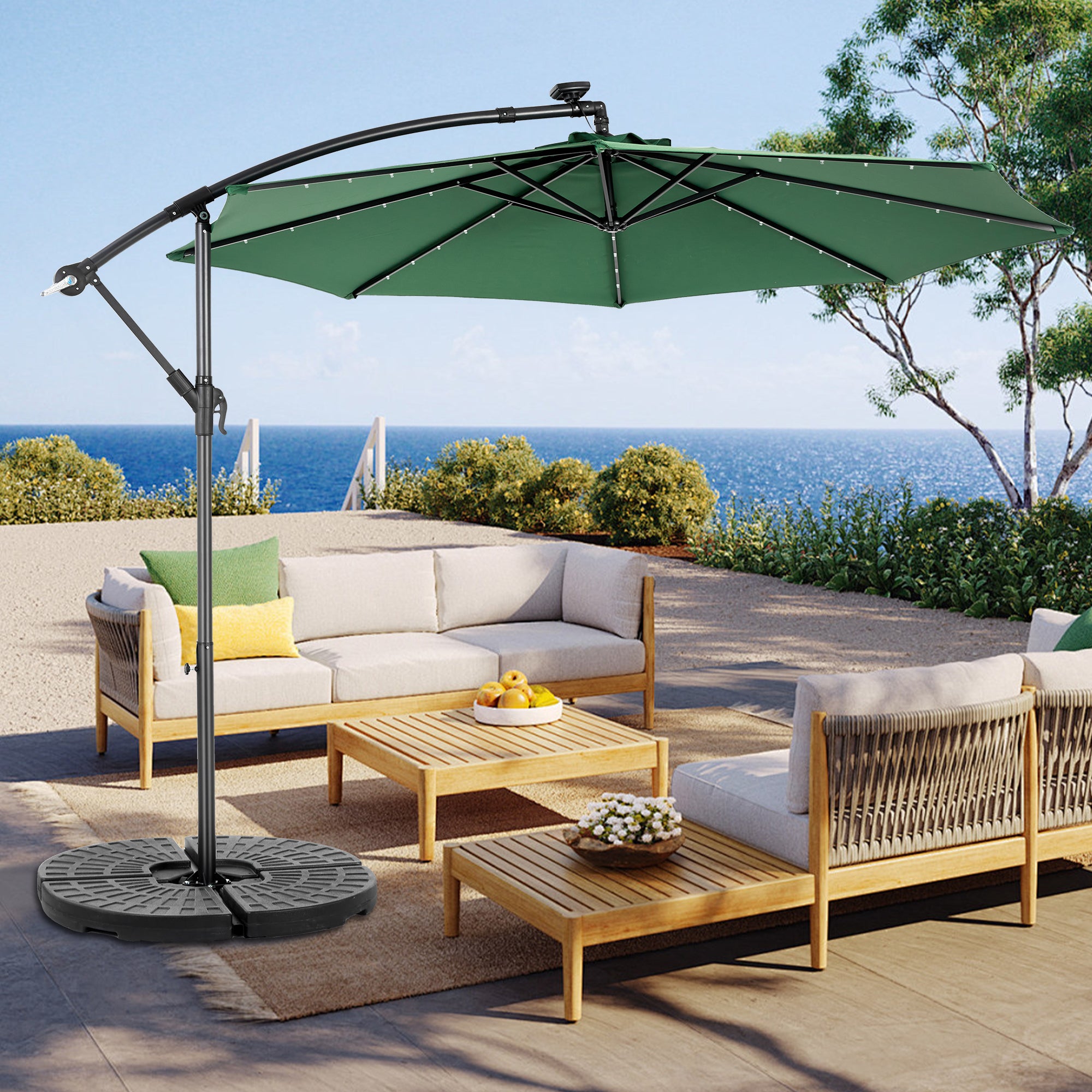 10ft Solar LED Offset Hanging Market Patio Umbrella ( khaki )(No Base) by Dropsure