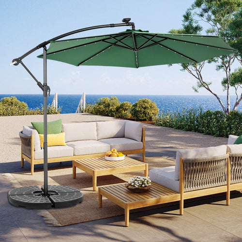10ft Solar LED Offset Hanging Market Patio Umbrella ( khaki )(No Base) by Dropsure