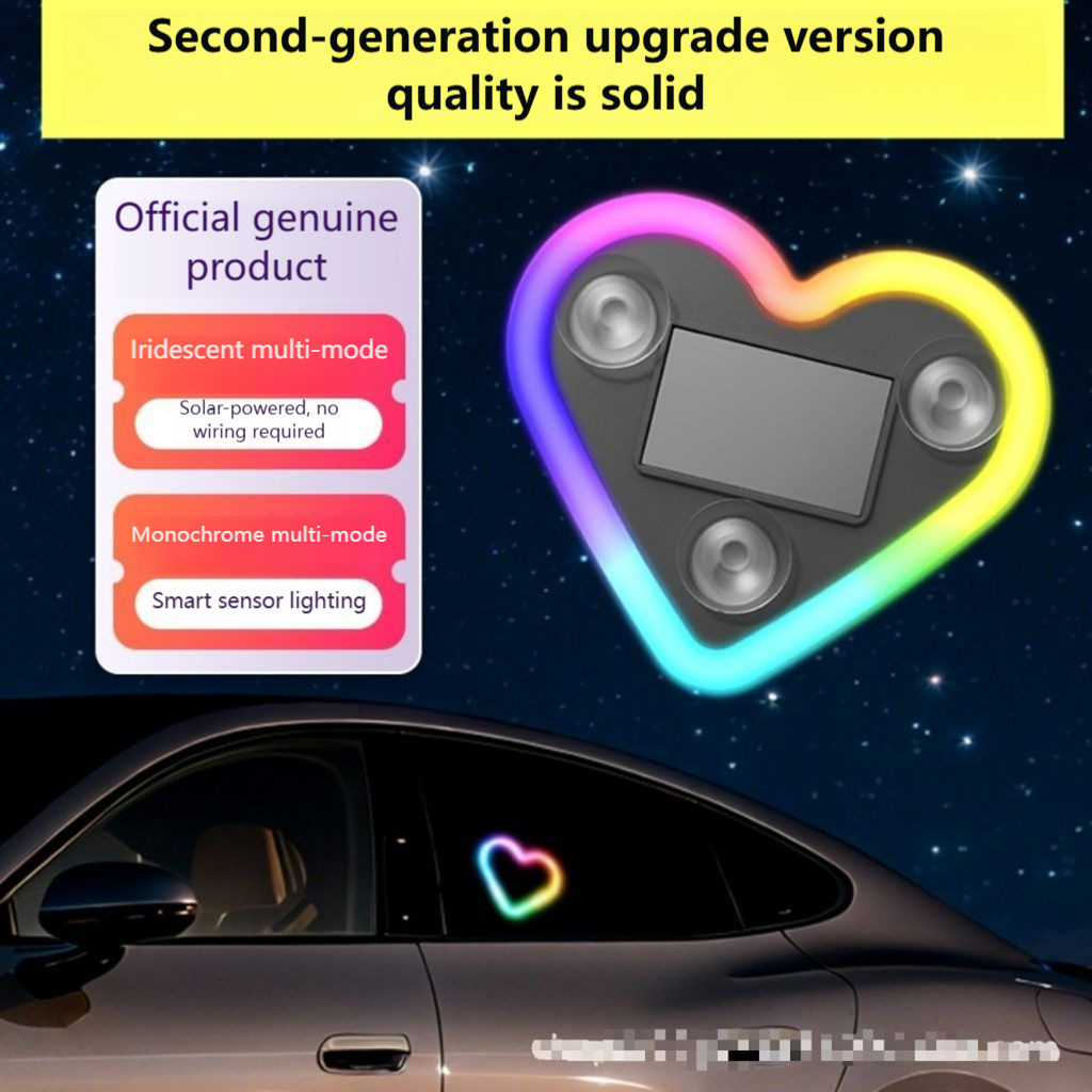 Car solar triangle window peach heart atmosphere light, interior decoration heart heart atmosphere light, heart-shaped LED neon light by Dropsure