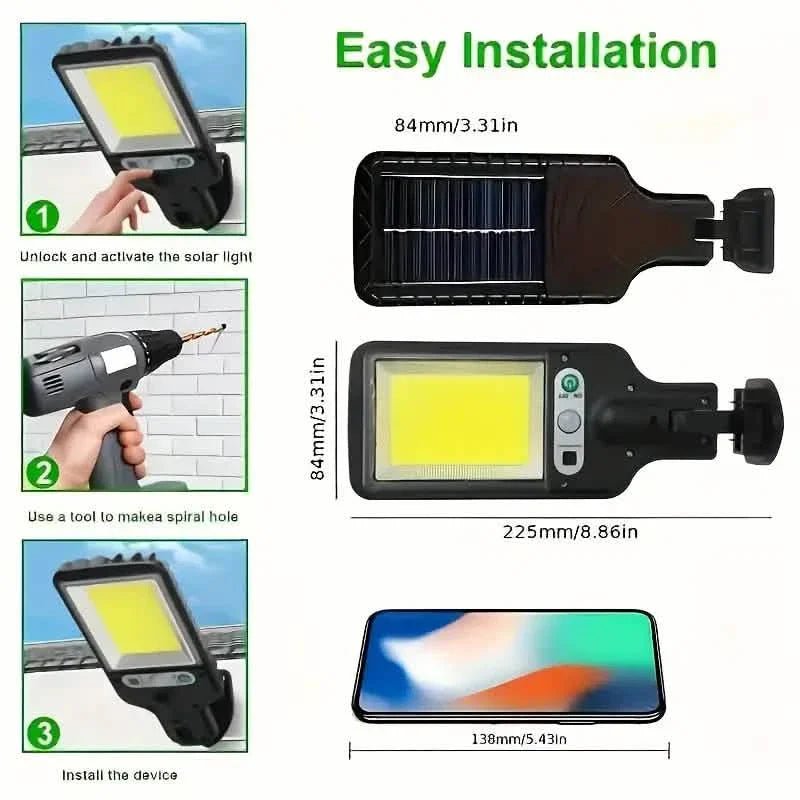 2 - Pack: Solar Outdoor Security Street Lighting, 3 Modes With Wireless Motion Sensing and Remote Control - GJB PRODUCTS