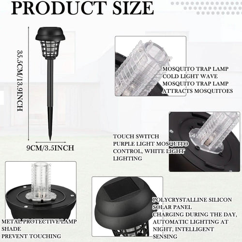 2 - Piece: Solar Waterproof Outdoor Bug and Mosquito Zapper - GJB PRODUCTS
