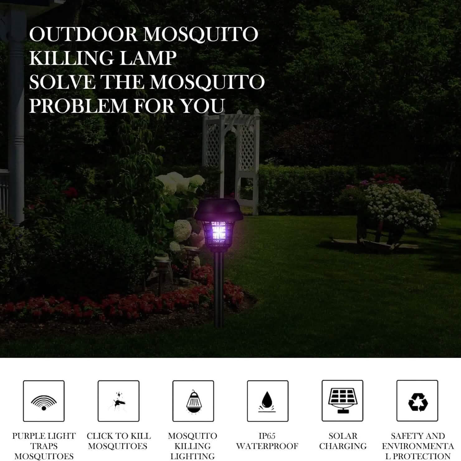 2 - Piece: Solar Waterproof Outdoor Bug and Mosquito Zapper - GJB PRODUCTS