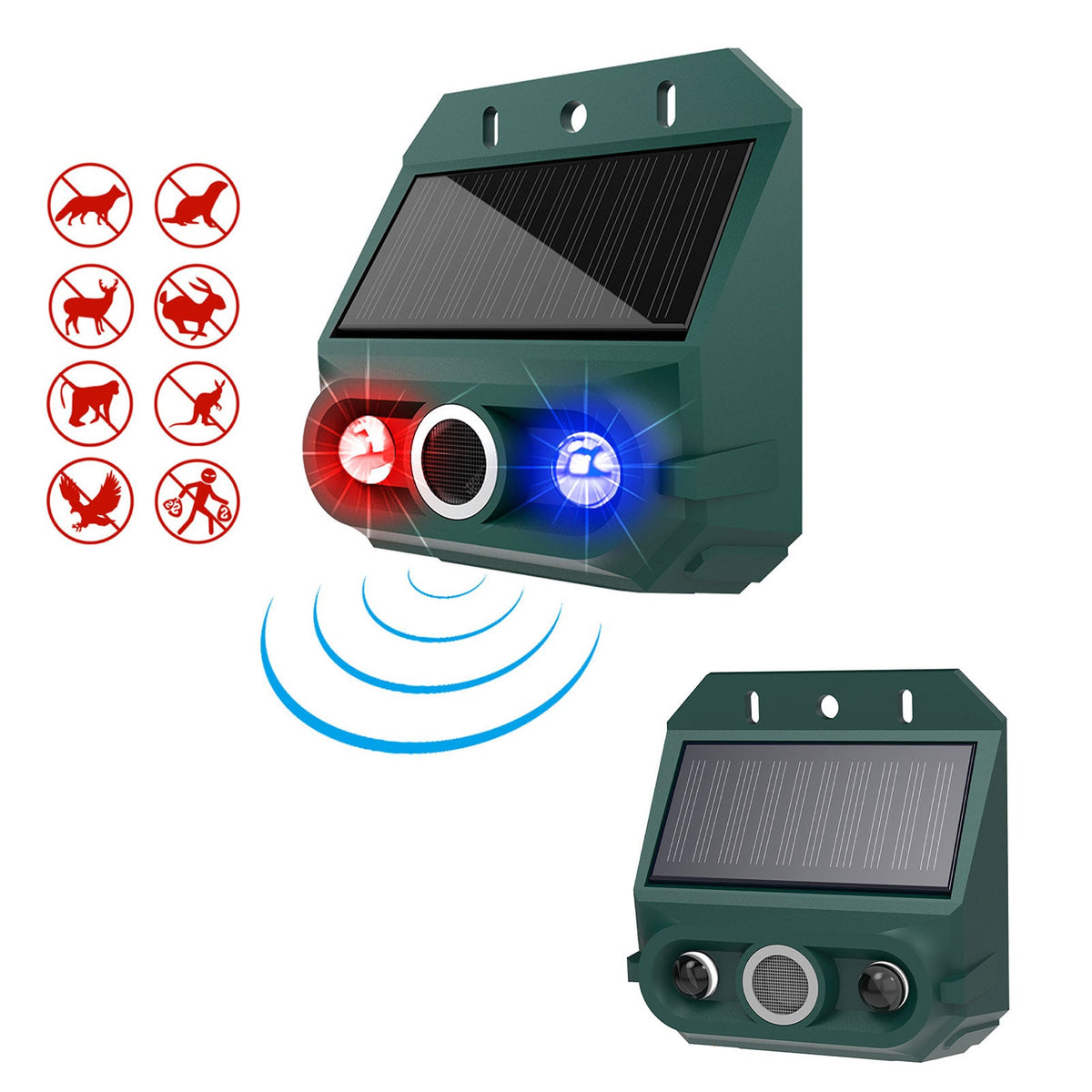 2-PK Solar Powered Motion Sensor Alarm Animal Repeller Day/Night With Strobe Light•129dB Siren•4 Modes•IP55 Waterproof•A Security Device For Yard, Farm, Garden or just Outdoor Security - GJB PRODUCTS