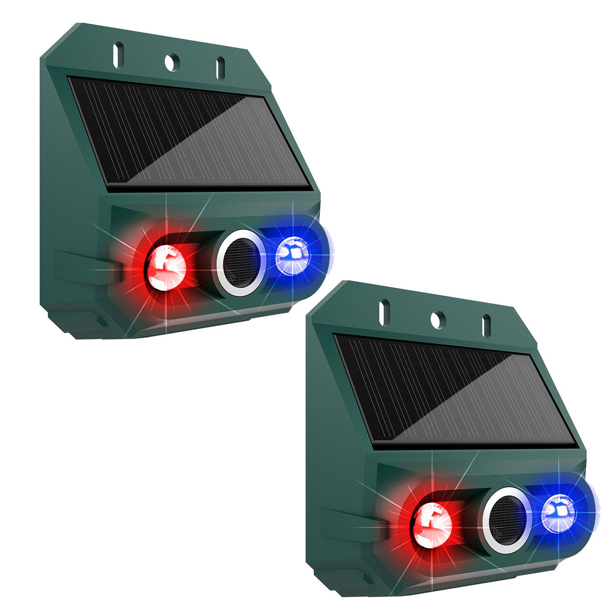 2-PK Solar Powered Motion Sensor Alarm Animal Repeller Day/Night With Strobe Light•129dB Siren•4 Modes•IP55 Waterproof•A Security Device For Yard, Farm, Garden or just Outdoor Security - GJB PRODUCTS