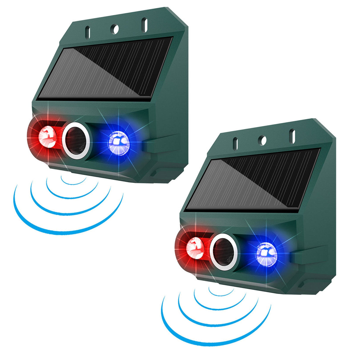 2-PK Solar Powered Motion Sensor Alarm Animal Repeller Day/Night With Strobe Light•129dB Siren•4 Modes•IP55 Waterproof•A Security Device For Yard, Farm, Garden or just Outdoor Security - GJB PRODUCTS