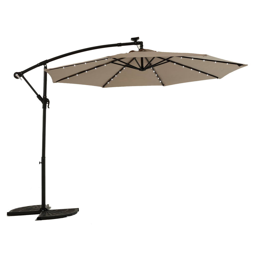 10ft Solar LED Offset Hanging Market Patio Umbrella ( khaki )(No Base) by Dropsure