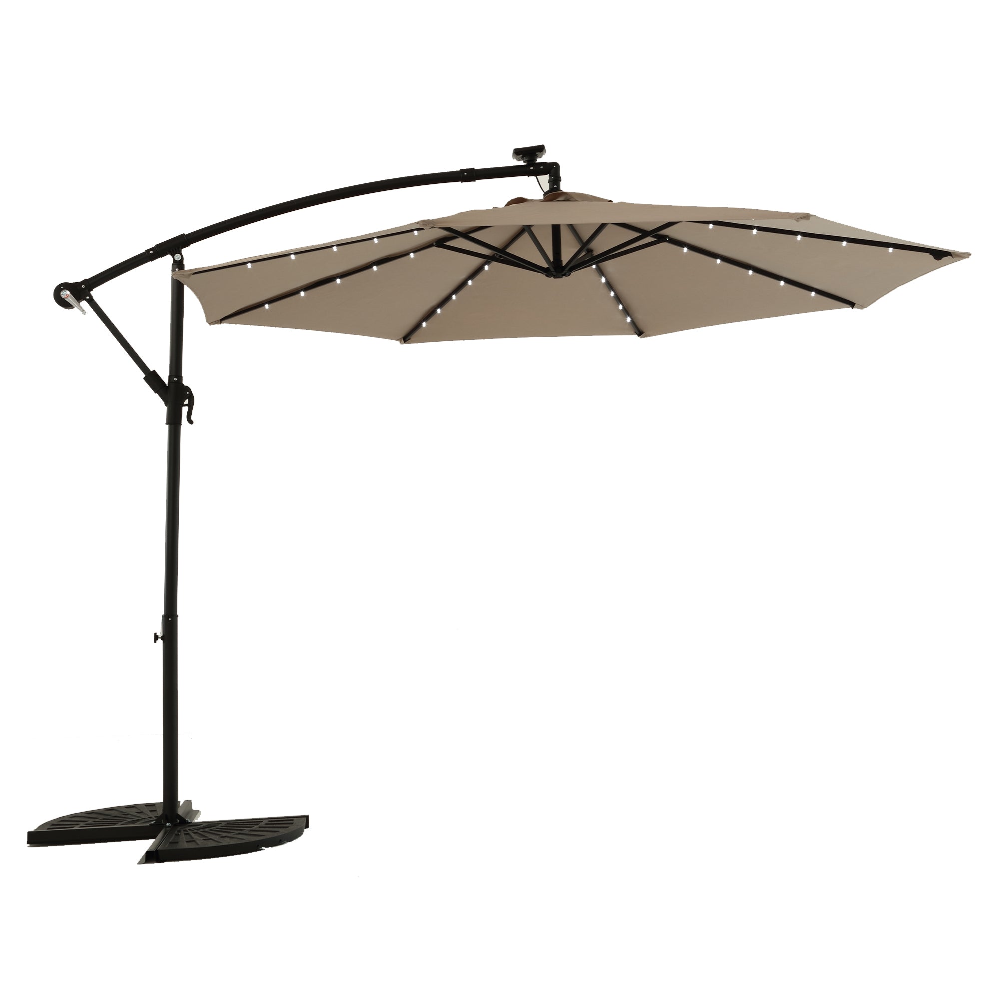 10ft Solar LED Offset Hanging Market Patio Umbrella ( khaki )(No Base) by Dropsure