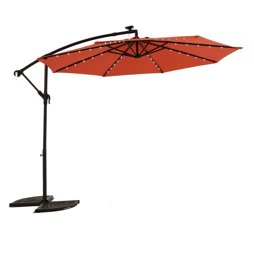 10ft Solar LED Offset Hanging Market Patio Umbrella ( khaki )(No Base) by Dropsure
