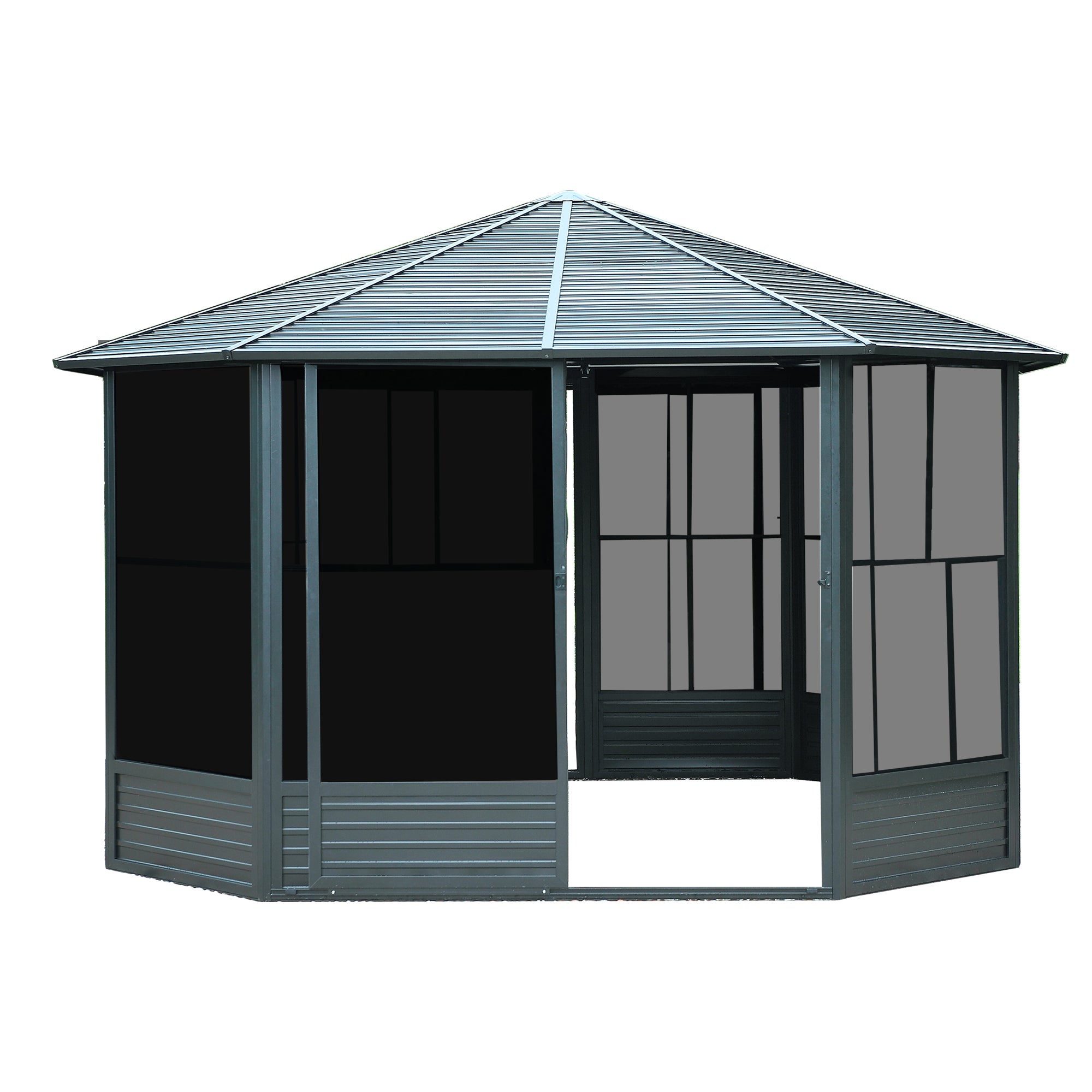 12 x 12 FT Sunroom Octagonal Solarium,Screen Houses for Outdoors Backyard with Lockable Sliding Door,Moveable PC Screen,Galvanized Steel Sloping Roof by Dropsure