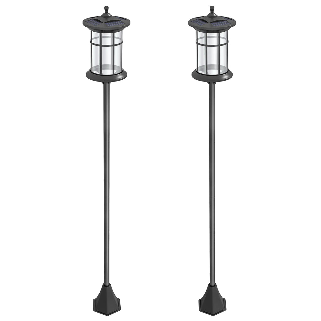 2Pack 6FT Outdoor Solar Powered Light Post•Cool White LED•Waterproof IP44•9” Anchors for Patio, Garden, Backyard, Pathway - GJB PRODUCTS