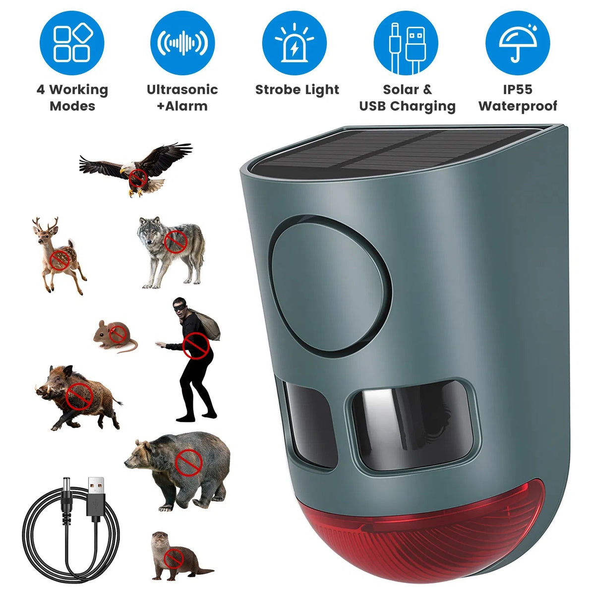 3-In-1 Ultrasonic Solar Animal Repeller Motion Activated Animal Repellent - GJB PRODUCTS