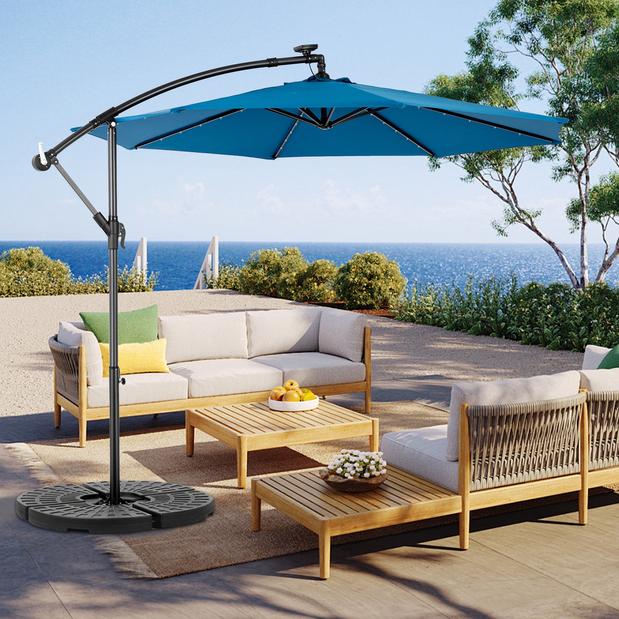 10ft Solar LED Offset Hanging Market Patio Umbrella ( khaki )(No Base) by Dropsure