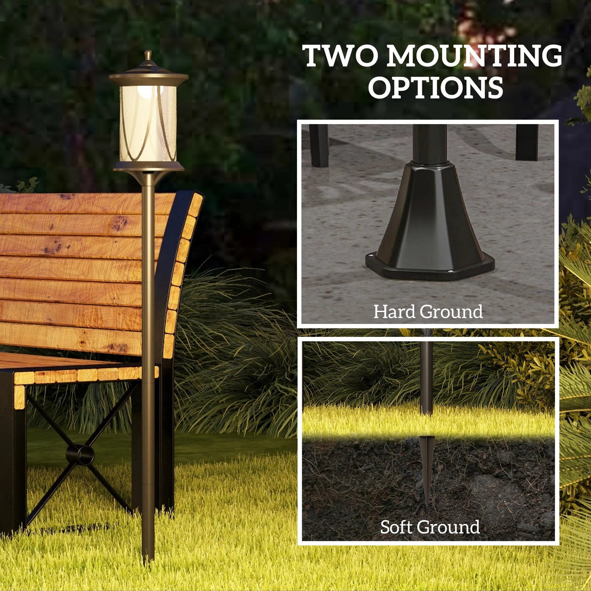50” Solar Powered Light Post•Cool White LED •Waterproof IP44•9”•2 Mount Option/Sharp Anchors for Patio, Garden, Backyard, Pathway - GJB PRODUCTS