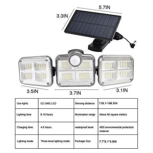 Solar Sensor Light 122 LED 3Head Outdoor Spotlight with 3 Modes by GJB PRODUCTS