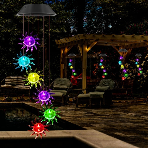 Low Voltage LED Sunflower Solar Wind Chimes Color Changing Outdoor by GJB PRODUCTS