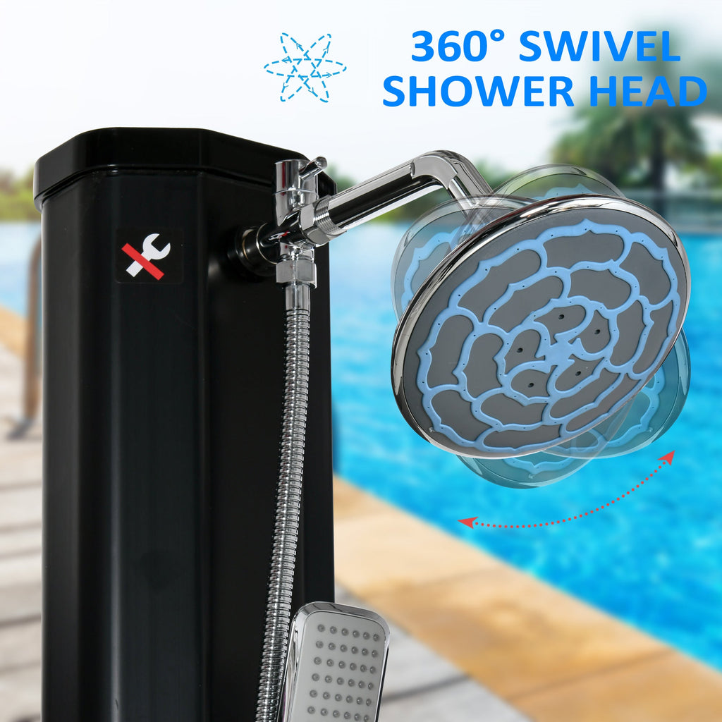 7' Outdoor Solar Heated Shower with 360 Rotating Rainfall Head - GJB PRODUCTS