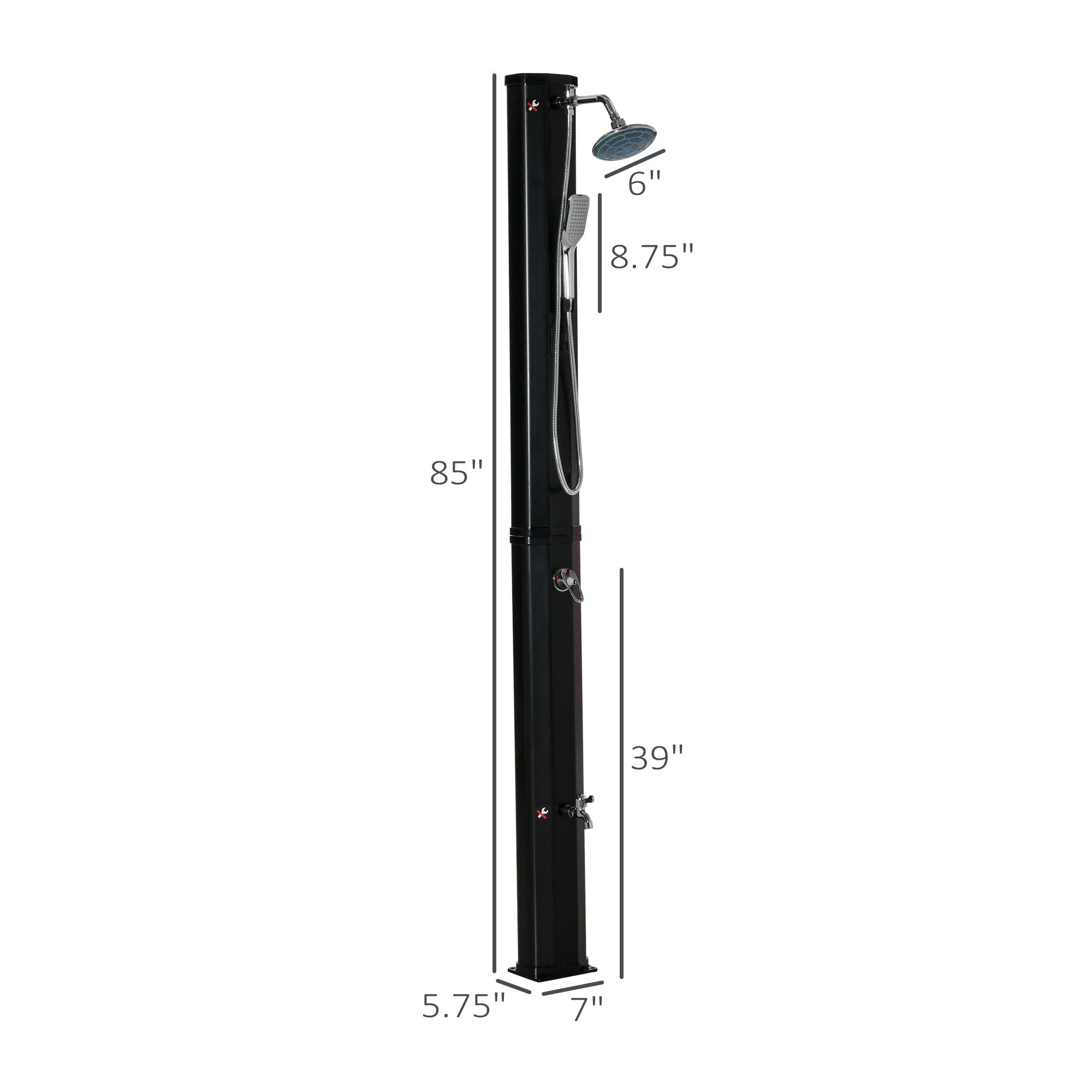 7' Outdoor Solar Heated Shower with 360 Rotating Rainfall Head - GJB PRODUCTS