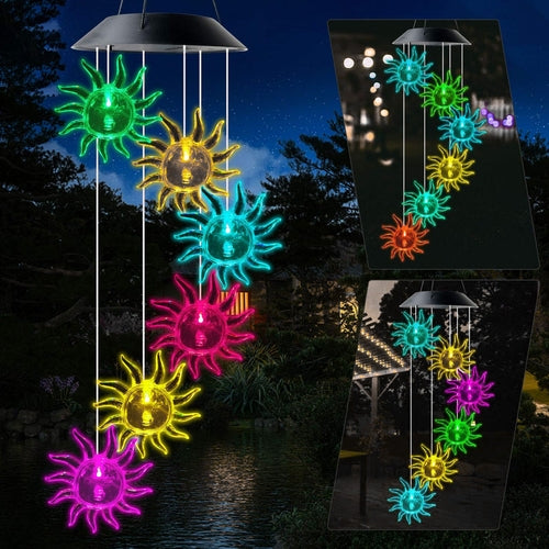 Low Voltage LED Sunflower Solar Wind Chimes Color Changing Outdoor by GJB PRODUCTS