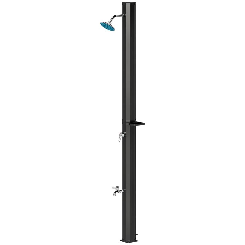 7Ft Solar Heated Outdoor Shower with Adjustable Faucet and Foot Tap - GJB PRODUCTS