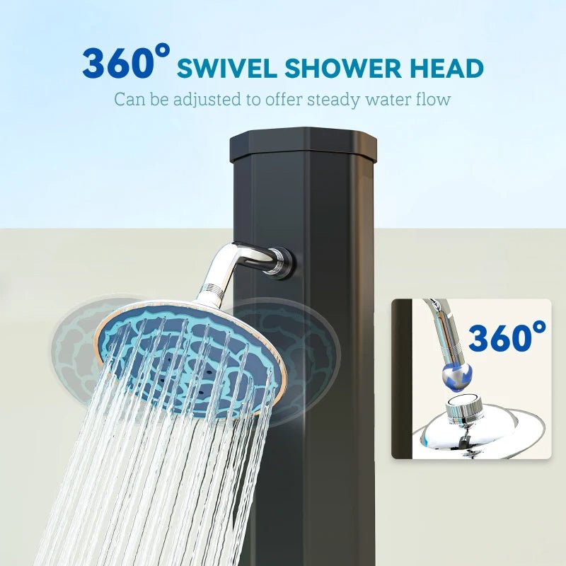 7Ft Solar Heated Outdoor Shower with Adjustable Faucet and Foot Tap - GJB PRODUCTS