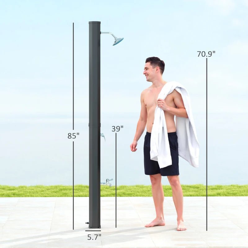 7Ft Solar Heated Outdoor Shower with Adjustable Faucet and Foot Tap - GJB PRODUCTS