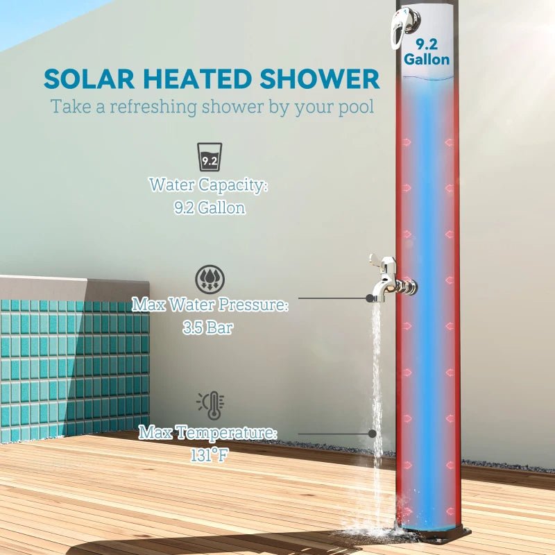 7Ft Solar Heated Outdoor Shower with Adjustable Faucet and Foot Tap - GJB PRODUCTS