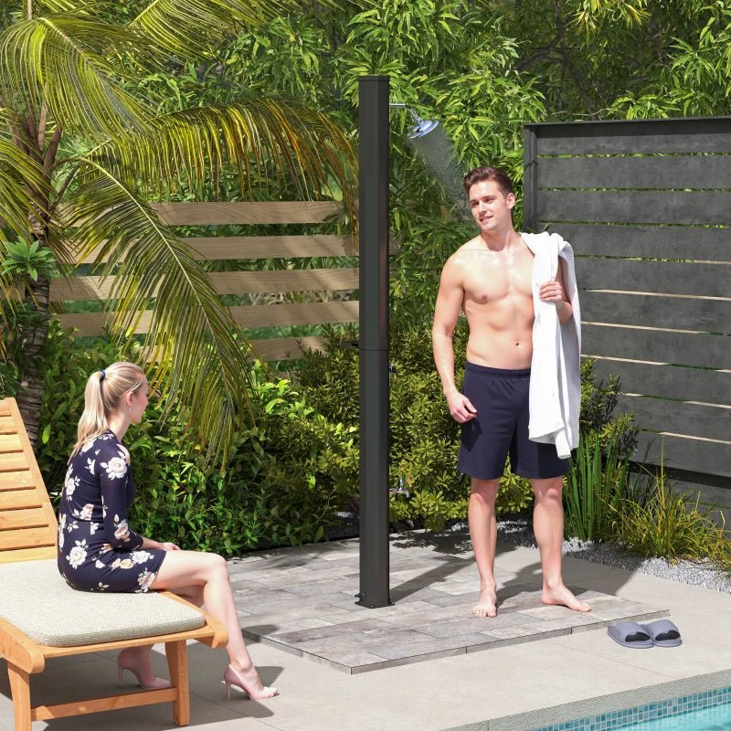7Ft Solar Heated Outdoor Shower with Adjustable Faucet and Foot Tap - GJB PRODUCTS