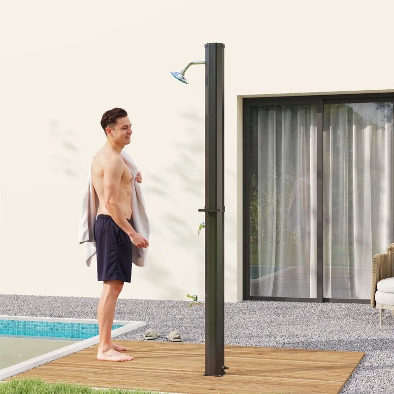 7Ft Solar Heated Outdoor Shower with Adjustable Faucet and Foot Tap - GJB PRODUCTS