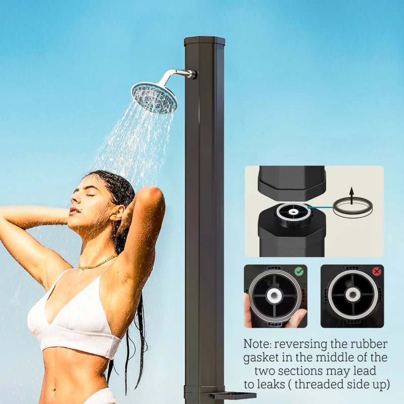 7Ft Solar Heated Outdoor Shower with Adjustable Faucet and Foot Tap - GJB PRODUCTS