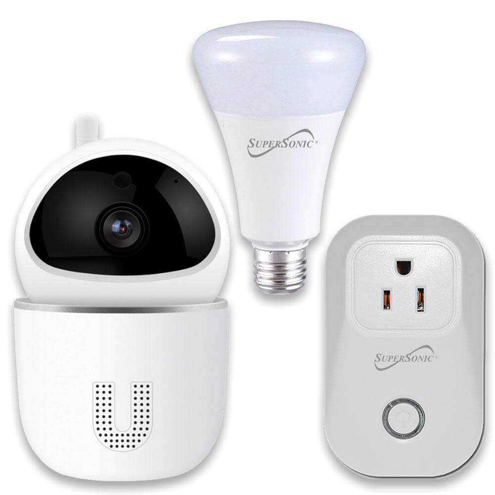 Supersonic: (3-Pc)Smart Home Starter Kit WiFi enabled: HD Camera, Plug, and Bulb by Supersonic