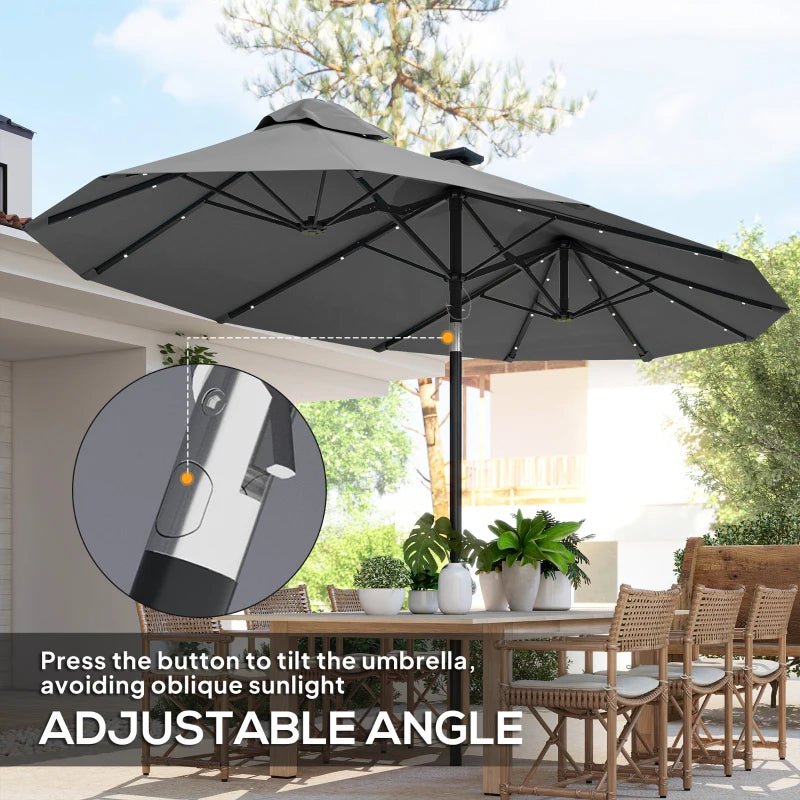 9.7’ Double - Sided Gray Solar Patio Umbrella with Tilt and Crank - GJB PRODUCTS