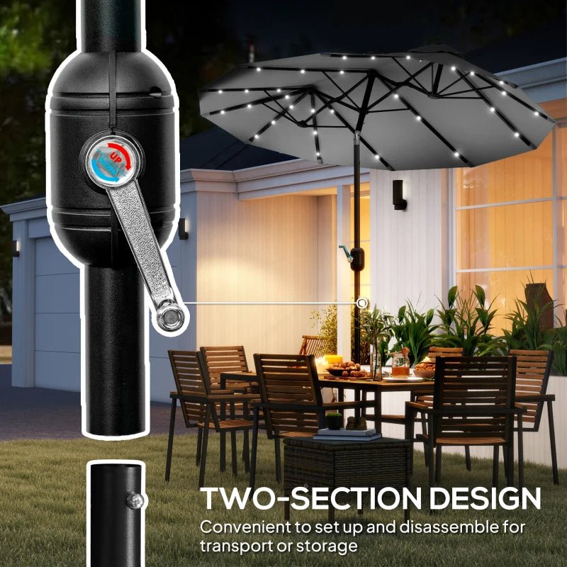 9.7’ Double - Sided Gray Solar Patio Umbrella with Tilt and Crank - GJB PRODUCTS