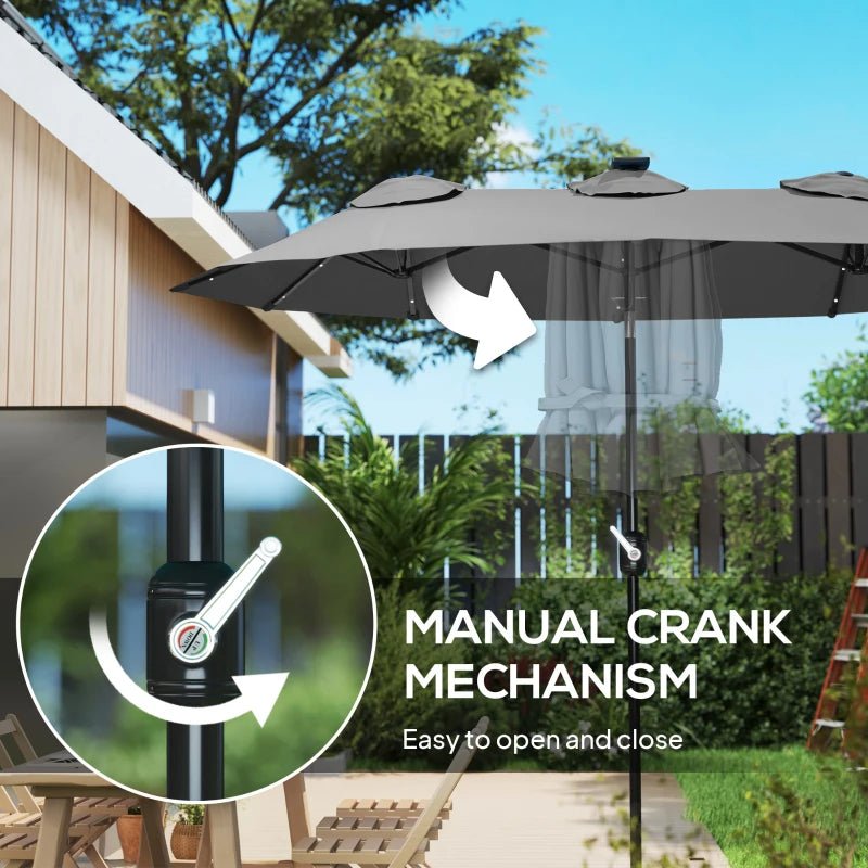 9.7’ Double - Sided Gray Solar Patio Umbrella with Tilt and Crank - GJB PRODUCTS