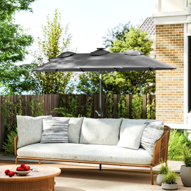 9.7’ Double - Sided Gray Solar Patio Umbrella with Tilt and Crank - GJB PRODUCTS