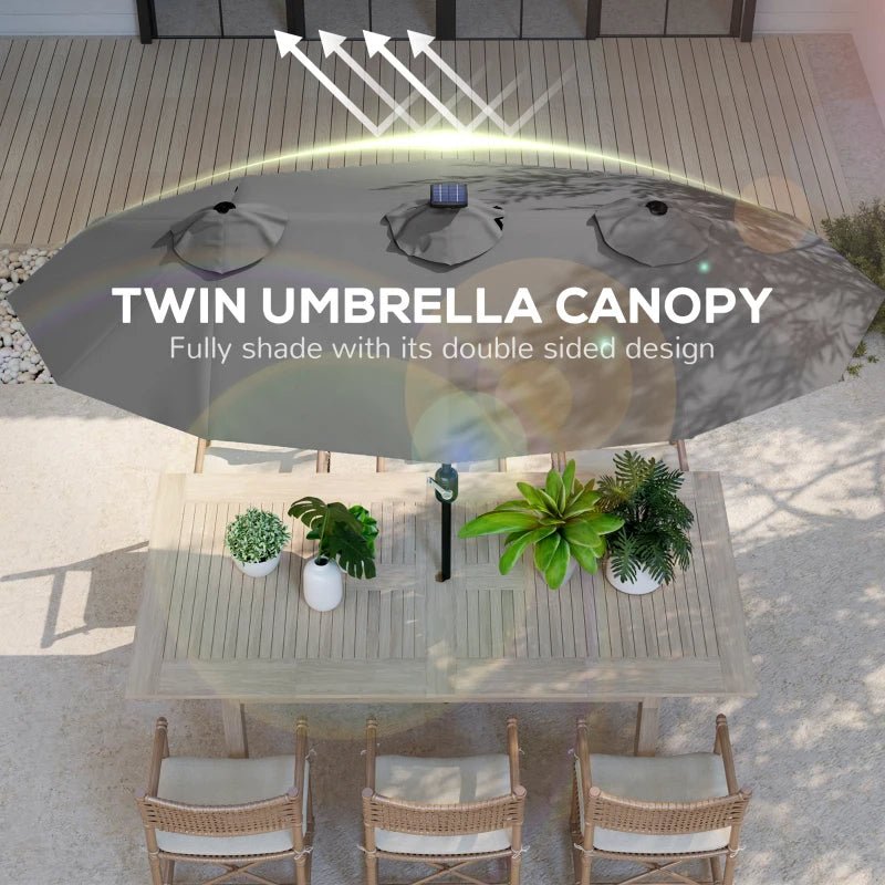 9.7’ Double - Sided Gray Solar Patio Umbrella with Tilt and Crank - GJB PRODUCTS