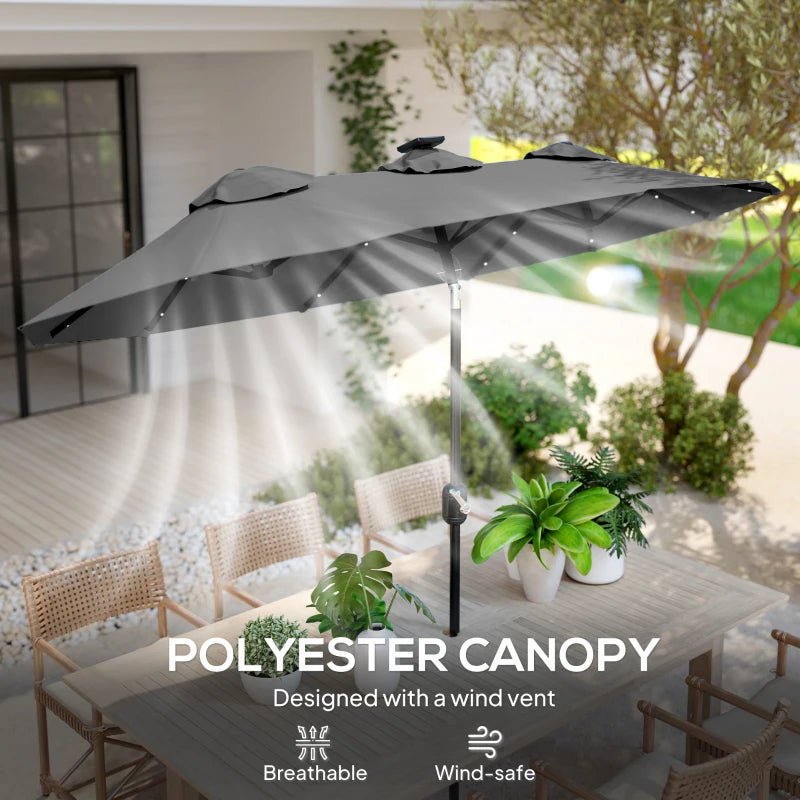 9.7’ Double - Sided Gray Solar Patio Umbrella with Tilt and Crank - GJB PRODUCTS