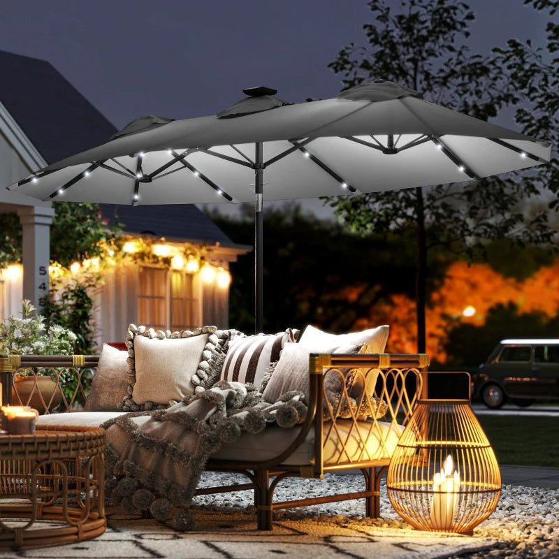 9.7’ Double - Sided Gray Solar Patio Umbrella with Tilt and Crank - GJB PRODUCTS