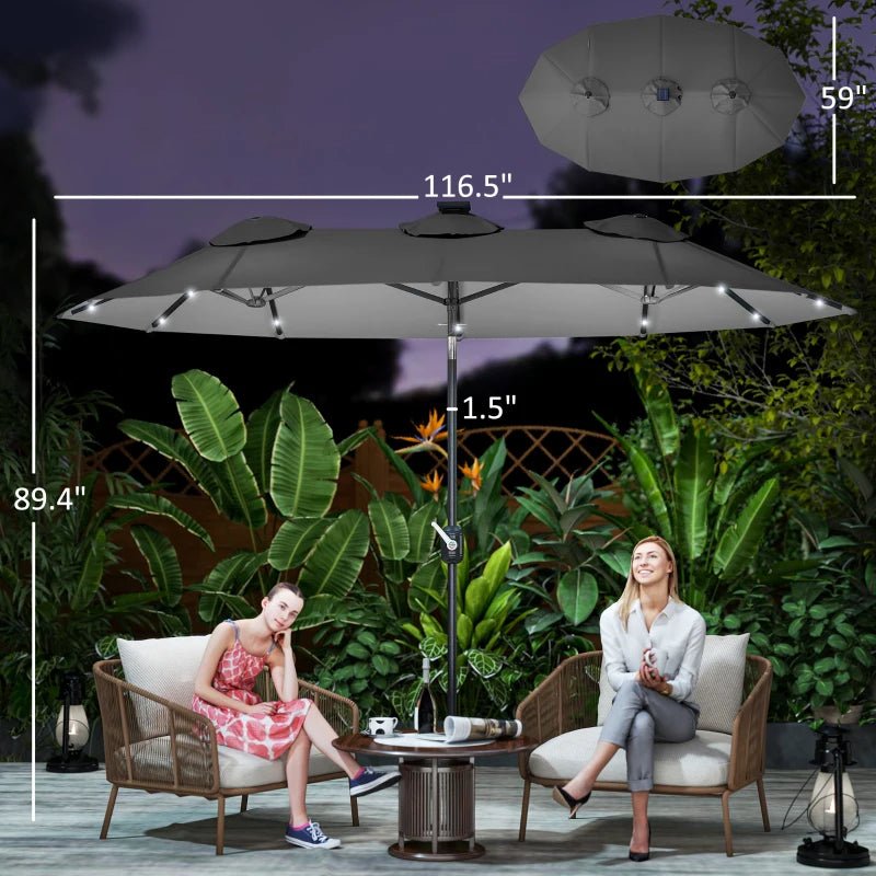 9.7’ Double - Sided Gray Solar Patio Umbrella with Tilt and Crank - GJB PRODUCTS