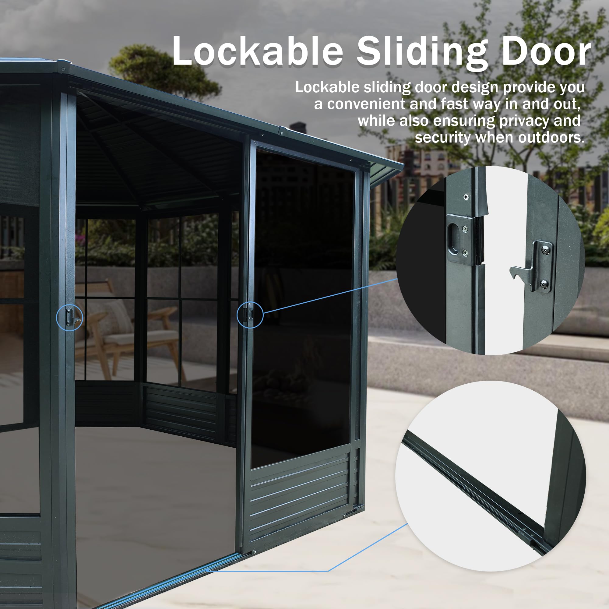 12 x 12 FT Sunroom Octagonal Solarium,Screen Houses for Outdoors Backyard with Lockable Sliding Door,Moveable PC Screen,Galvanized Steel Sloping Roof by Dropsure
