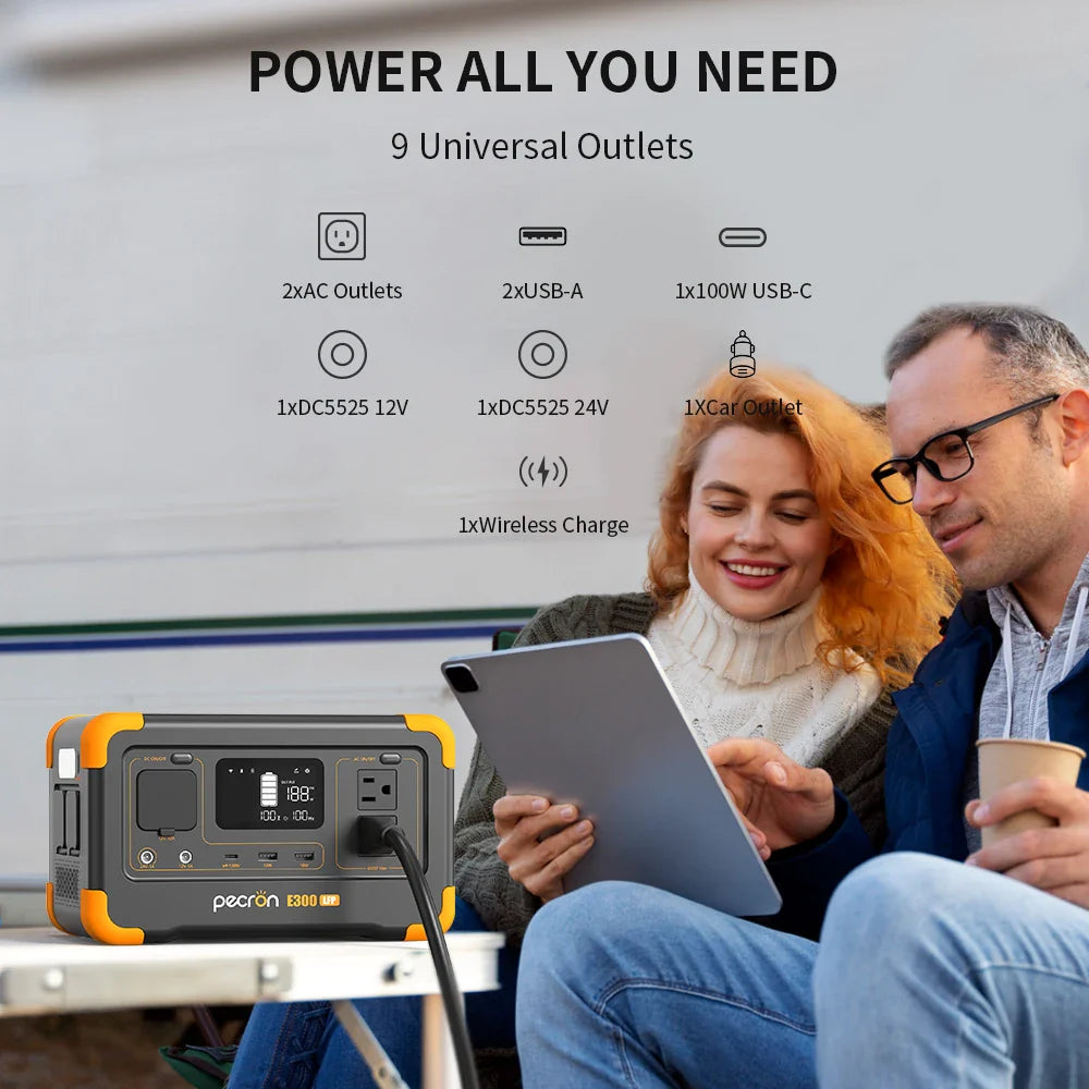 Pecron: E300LFP Portable Power Station. Solar Generator Power Bank Fast Charging for Home , RV, Camping. 600W 288Wh by SolarFlares Generators