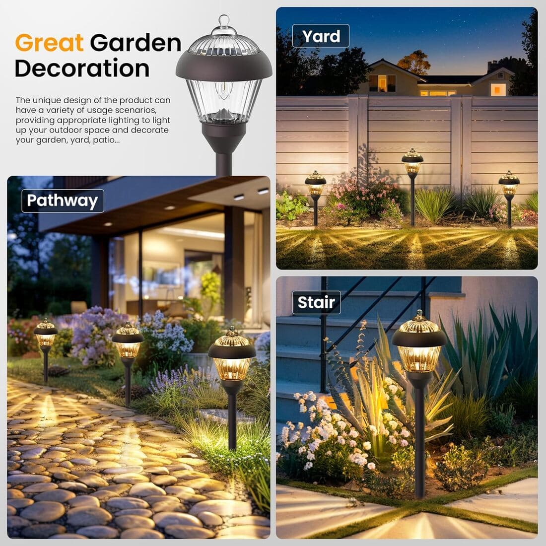 Solar Garden Pathway Light with Metal & Glass by HMDecor