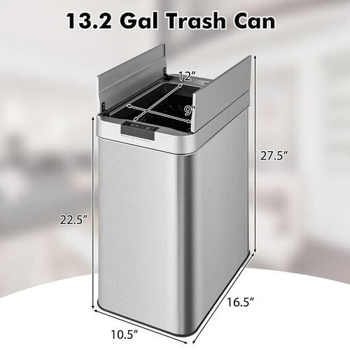 13.2 Gal Slim Kitchen Trash Can with Wing Lids and Stainless Steel Frame
