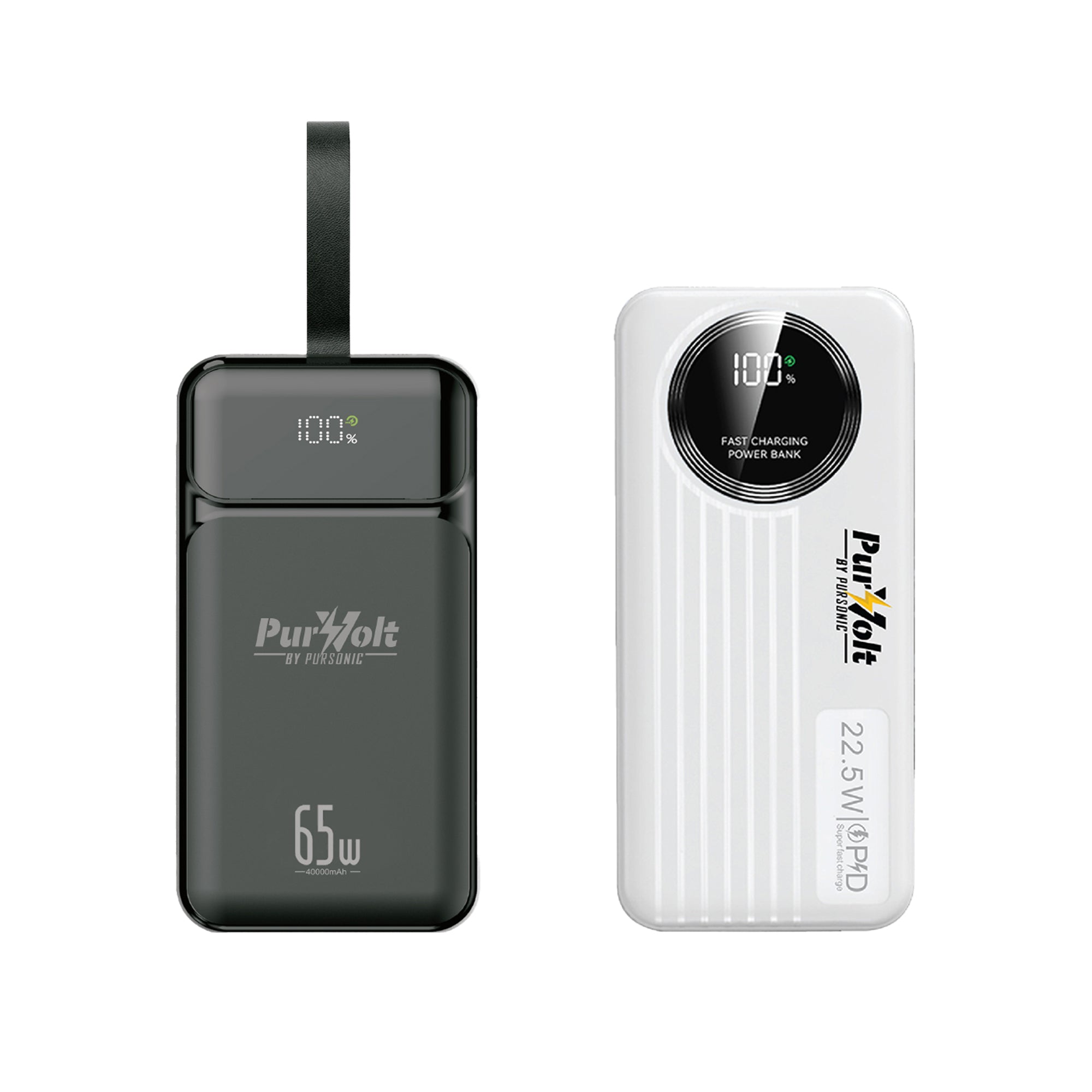 Pur⚡️Volt: Power Anywhere (2pack) Bundle – 40,000mAh Fast Power Bank + LED Fast Charging Power Bank with Built-in Cables by Pursonic