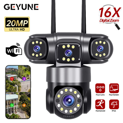 20MP WiFi Surveillance/Security Camera 10k with 4 Lens 4 Screens 16X Zoom CCTV with 360degree PTZ Auto Tracking by GJB PRODUCTS