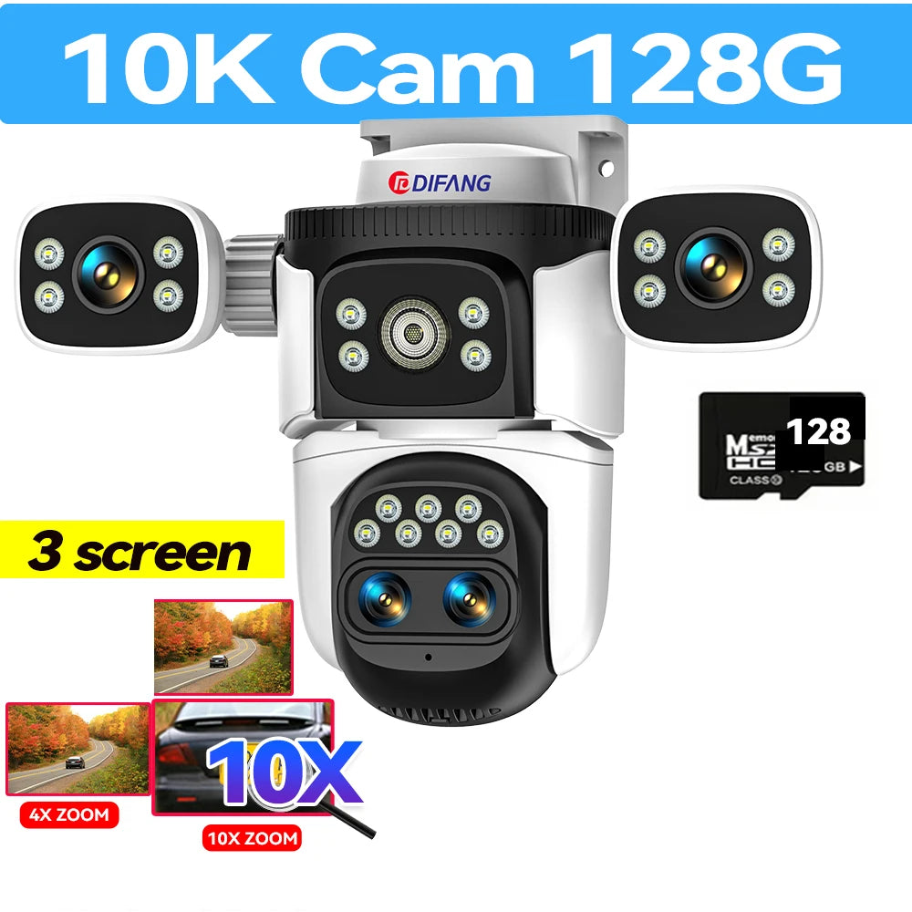 Surveillance/Security WiFi Camera 10K 4 Lens 20MP 3 Screens Optical 10X Zoom CCTV Video Camera & 360° Auto Tracking by GJB PRODUCTS