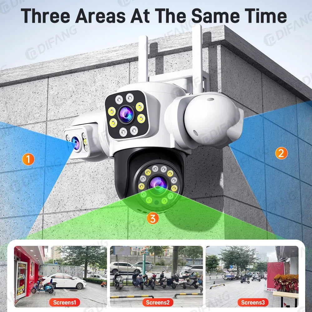 Surveillance/Security 6K 12MP WiFi Outdoor Camera 3 Screen 3 Lens PTZ 360° Auto Tracking by GJB PRODUCTS