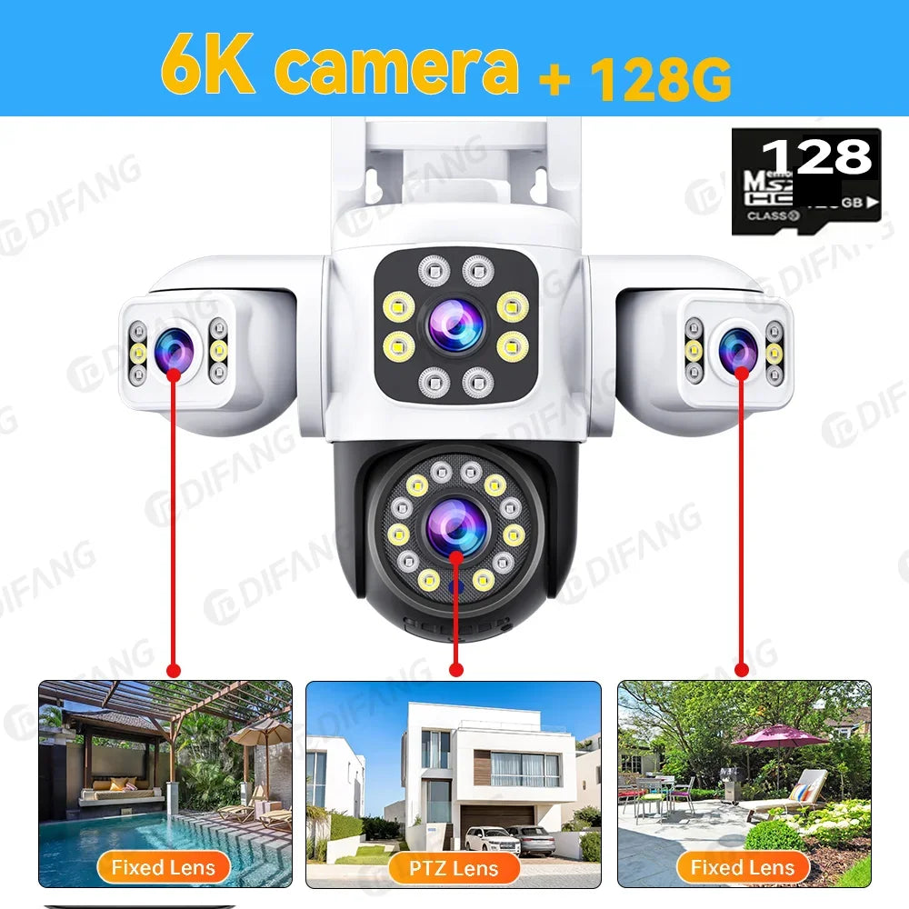Surveillance/Security 6K 12MP WiFi Outdoor Camera 3 Screen 3 Lens PTZ 360° Auto Tracking by GJB PRODUCTS