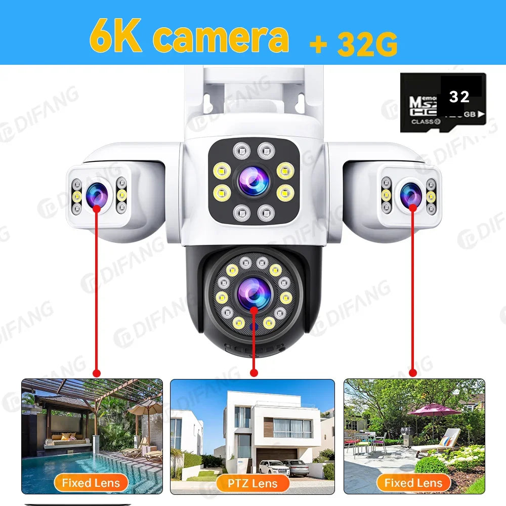 Surveillance/Security 6K 12MP WiFi Outdoor Camera 3 Screen 3 Lens PTZ 360° Auto Tracking by GJB PRODUCTS