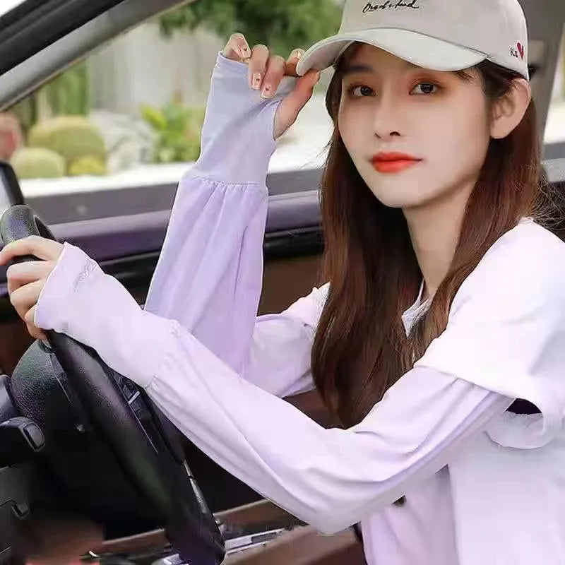 UV Solar Arm Sleeves Summer Ice Silk Elastic Arm Cover Woman Men Cycling Fingerless Gloves Cool Muff Driving Anti-Sunburn Sleeve by Trendy Only Store