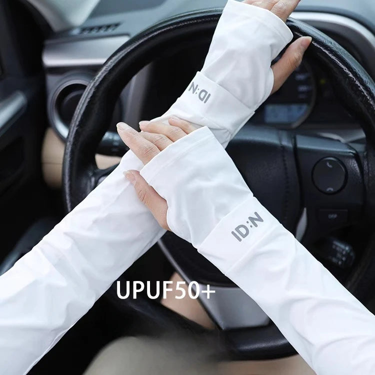 UV Solar Arm Sleeves Summer Ice Silk Elastic Arm Cover Woman Men Cycling Fingerless Gloves Cool Muff Driving Anti-Sunburn Sleeve by Trendy Only Store